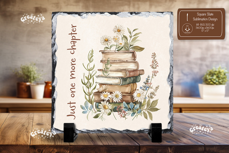 Book lover Quote square slate sublimation book stack png
