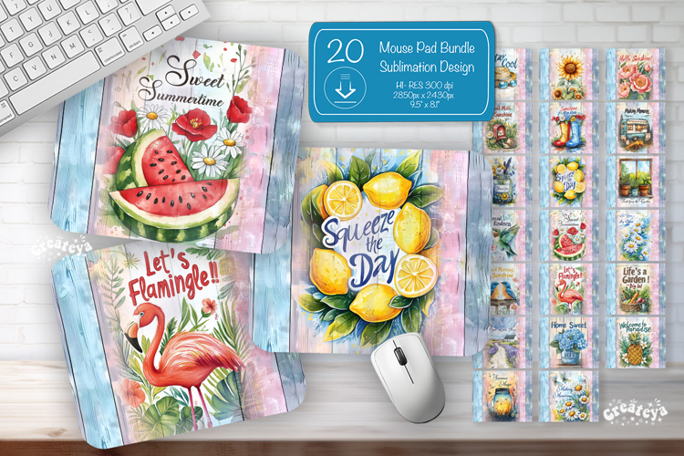 Mouse Pad Sublimation Bundle PNG Floral Summer Desk Mat