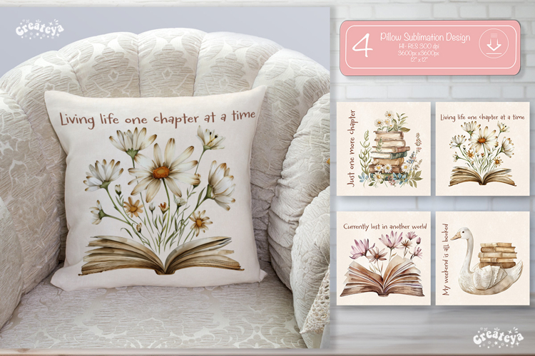 Book lover Quote Pillow case sublimation watercolor Goose