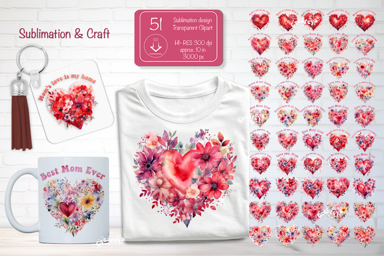 Best Mom Ever Sublimation Bundle Mother’s Day Floral Heart