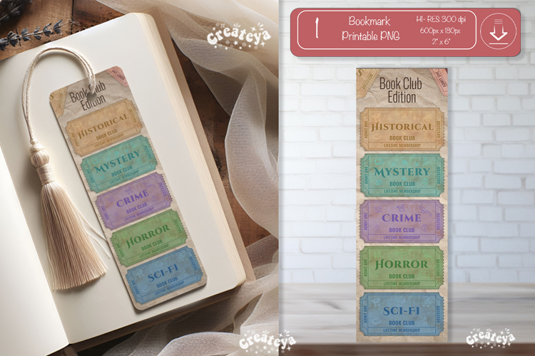 Book Club Ticket Bookmark printable Reading Genre Tickets