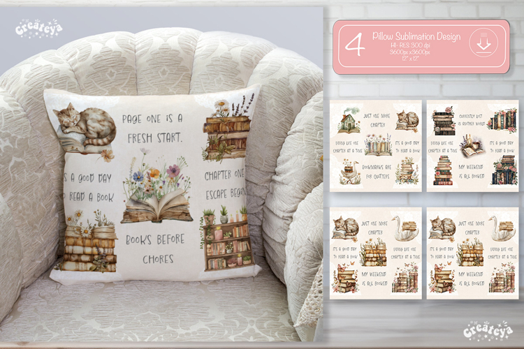 Book lover Quote Pillow case sublimation watercolor Floral