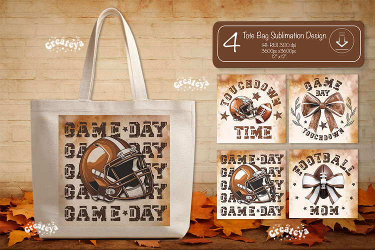 Football Tote Bag Sublimation Vintage Game Day Touchdown