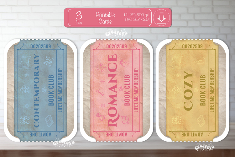 Printable Book Club Cards Reading Genre Cards Vintage png
