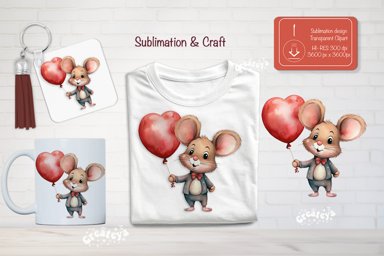 Kids Valentine Sublimation Clipart Cute mouse Sublimation