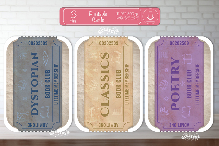 Printable Book Club Cards Reading Genre Cards Vintage png