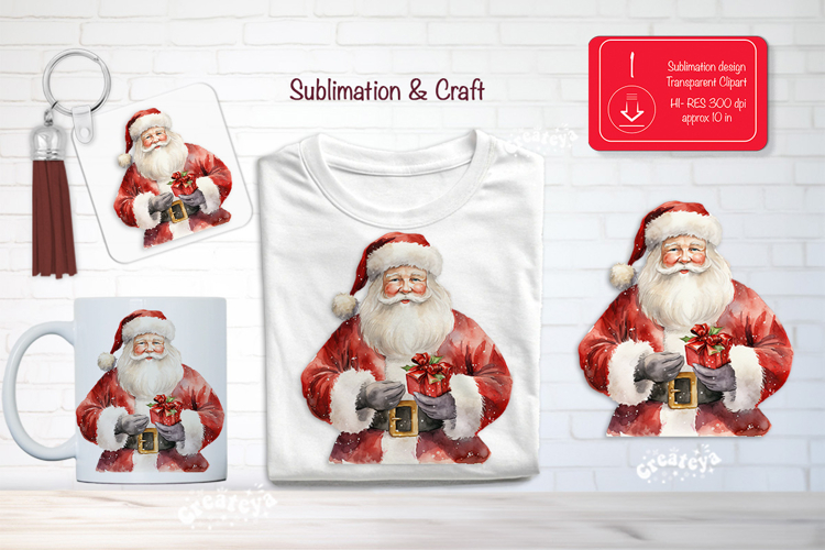 Christmas Watercolor Clipart Sublimation Santa Claus png