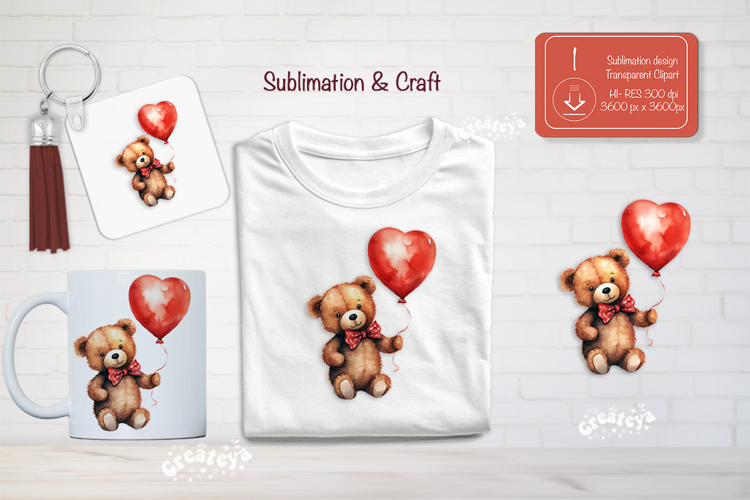 Kids Valentine Sublimation Clipart teddy bear Cute Animal