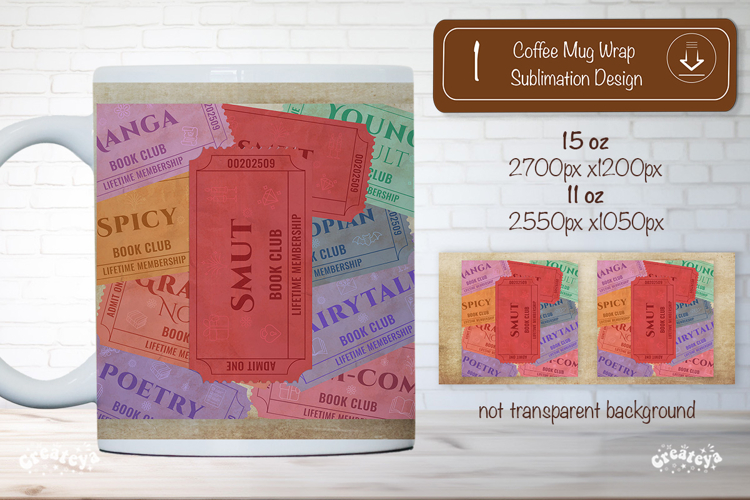 Book Club Ticket Mug Wraps PNG Bookish Library Sublimation