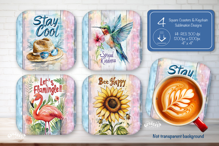 Summer Square Coaster Sublimation PNG Floral farmhouse