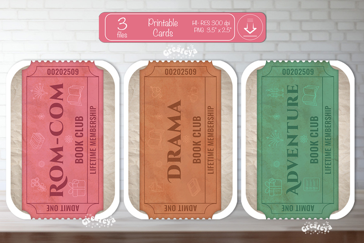 Printable Book Club Cards Reading Genre Cards Vintage png