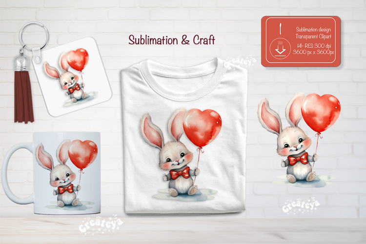 Kids Valentine Sublimation Clipart Bunny Cute Animal png