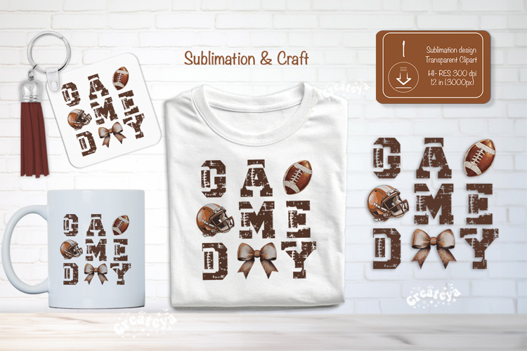 Football Sublimation Clipart Football Game day Coquette bow