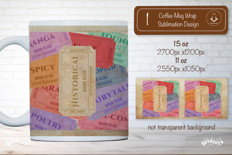 Book Club Ticket Mug Wraps PNG Bookish Library Sublimation
