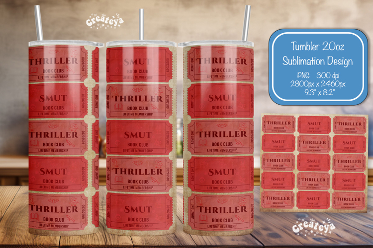 Book club Ticket tumbler wrap Reading Genre Sublimation png