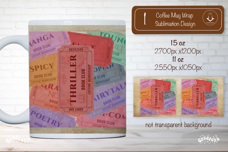 Book Club Ticket Mug Wraps PNG Bookish Library Sublimation