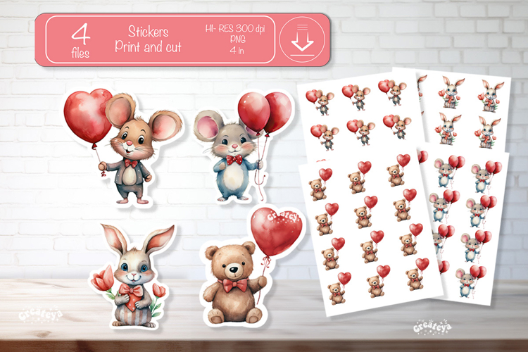 Valentine Cute Baby Animal Stickers Printable Kids Love png