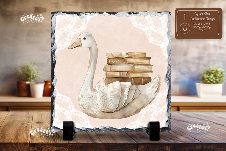 Book lover square slate sublimation book and goose png