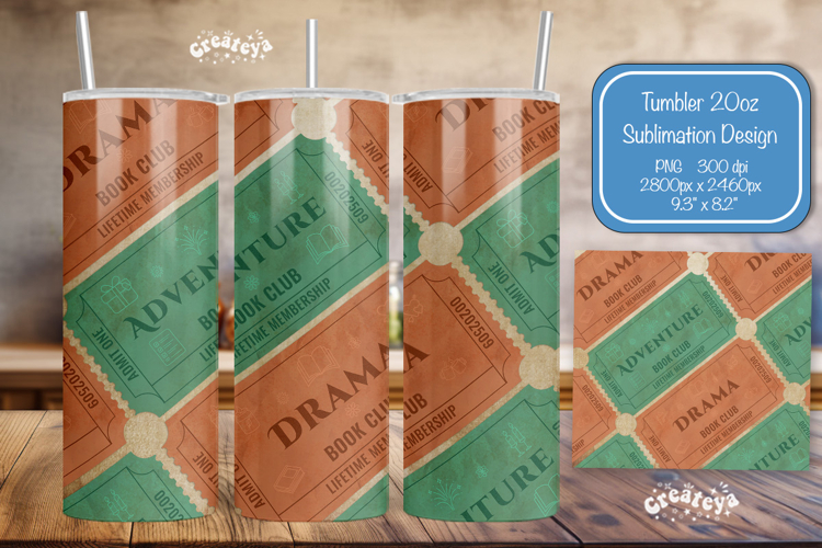 Book club Ticket tumbler wrap Reading Genre Sublimation png