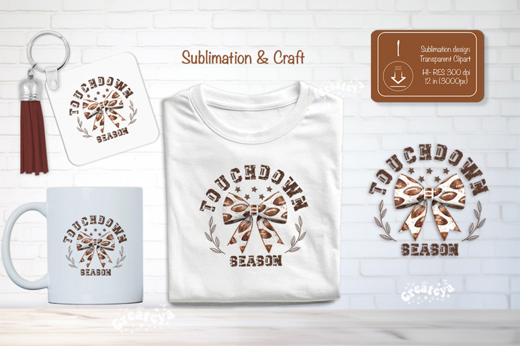 Football Sublimation Clipart Touchdown Football Coquette bow