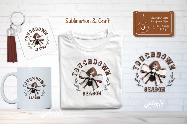 Football Sublimation Clipart Touchdown Season Coquet bow png