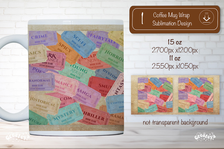 Book Club Ticket Mug Wraps PNG Bookish Library Sublimation