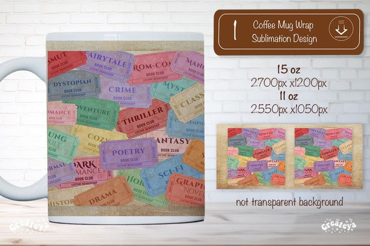 Book Club Ticket Mug Wraps PNG Bookish Library Sublimation