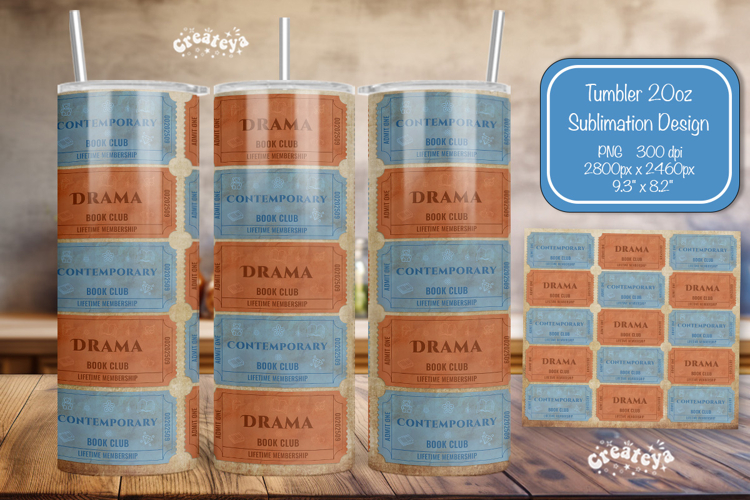 Book club Ticket tumbler wrap Reading Genre Sublimation png