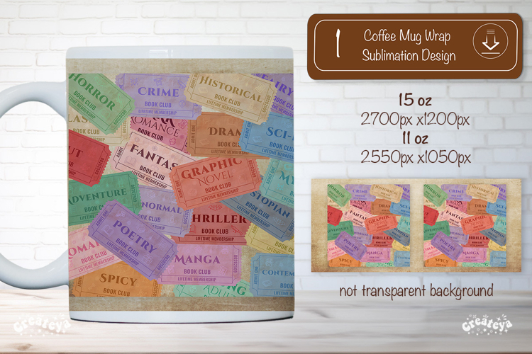 Book Club Ticket Mug Wraps PNG Bookish Library Sublimation