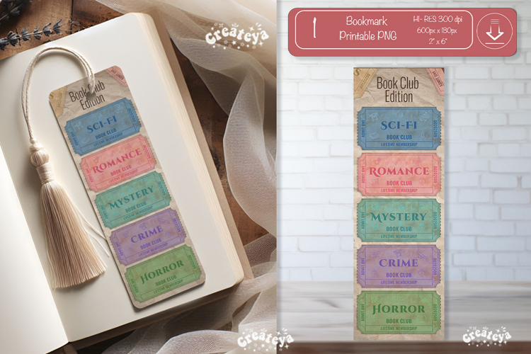 Book Club Ticket Bookmark printable Reading Genre Tickets