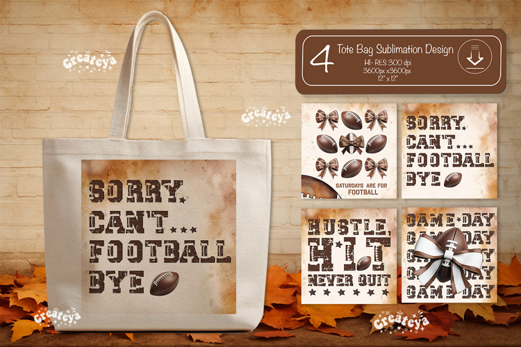 Football Tote Bag Sublimation Vintage Game Day Touchdown