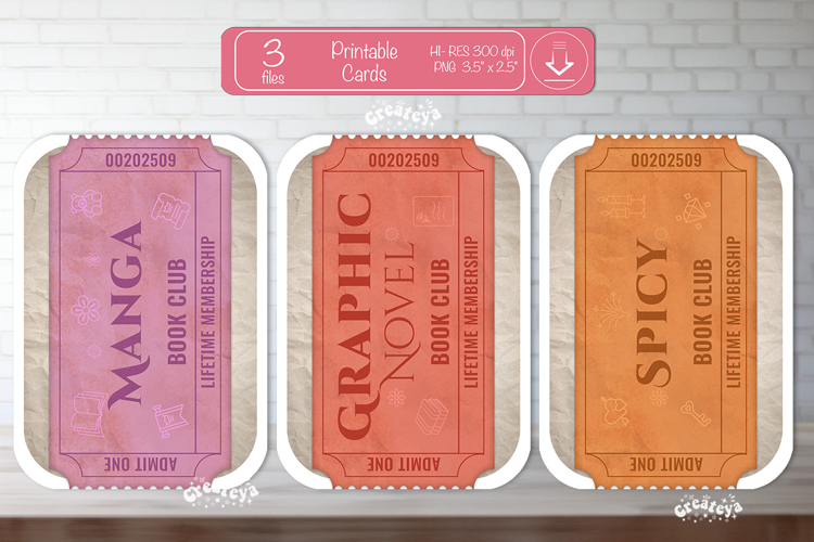 Printable Book Club Cards Reading Genre Cards Vintage png