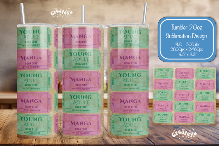 Book club Ticket tumbler wrap Reading Genre Sublimation png