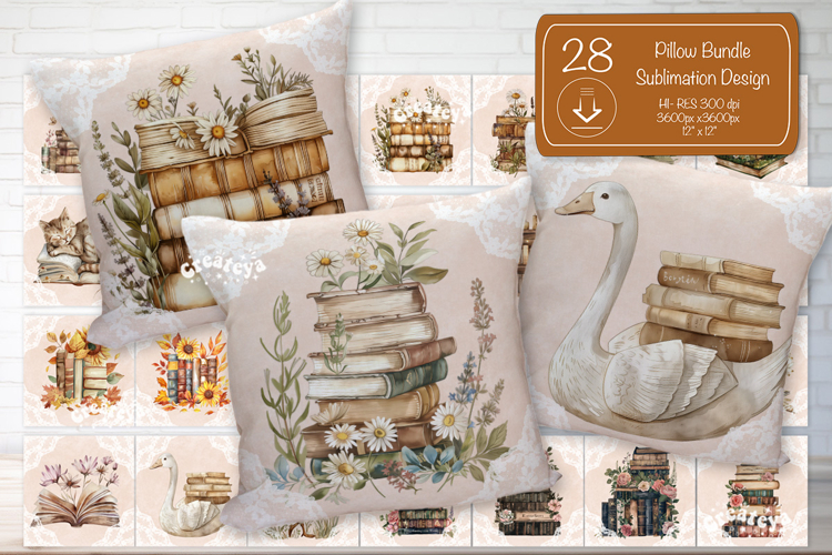 Book lover Pillow case sublimation bundle Floral Pillow png