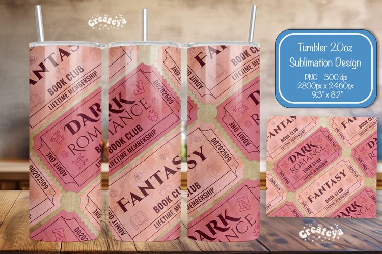 Book club Ticket tumbler wrap Reading Genre Sublimation png