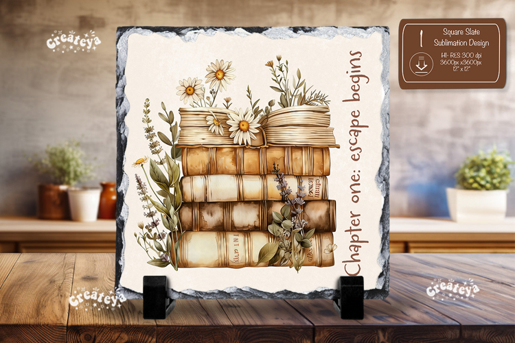 Book lover Quote square slate sublimation book stack png