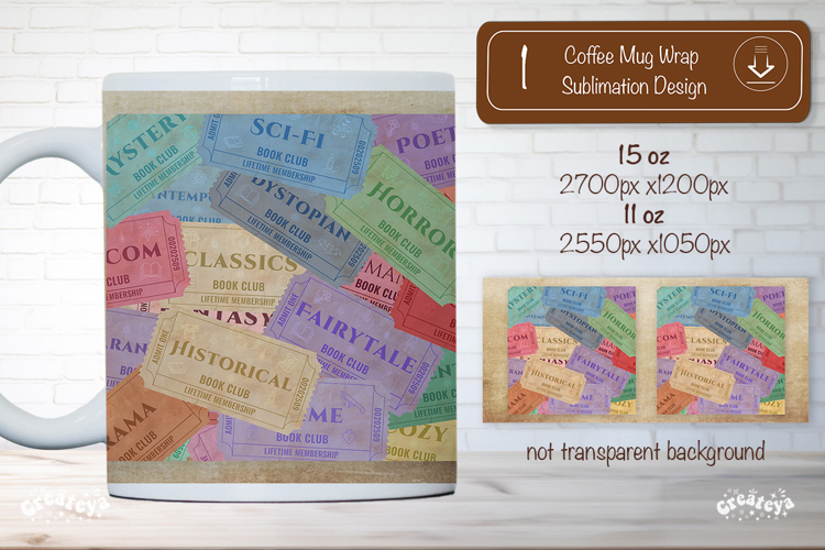 Book Club Ticket Mug Wraps PNG Bookish Library Sublimation