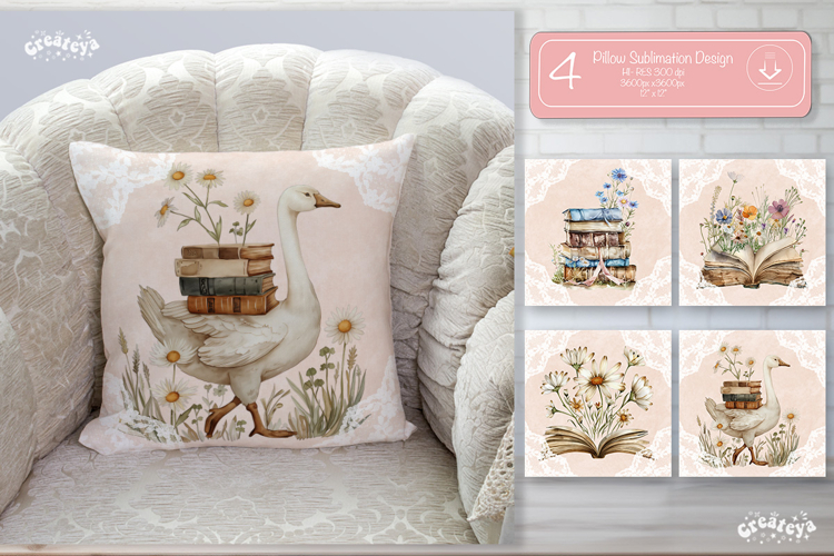 Book lover Pillow case sublimation watercolor Floral Pillow