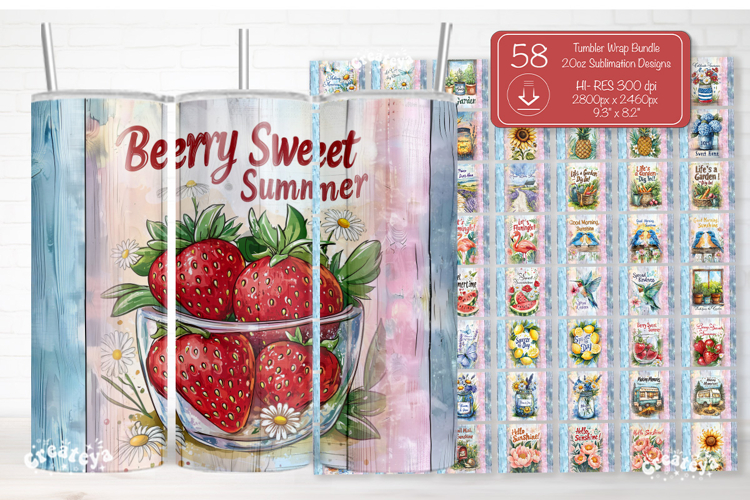 Summer Tumbler Wrap Bundle PNG 20oz Skinny Watercolor