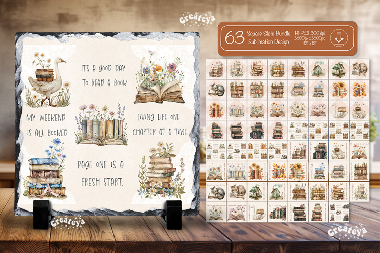 Book lover Quote square slate sublimation Bundle Floral png