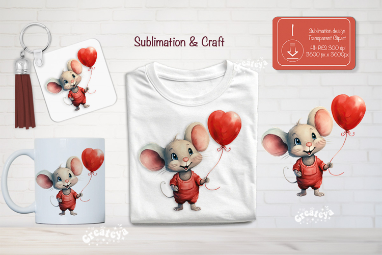 Kids Valentine Sublimation Clipart Cute mouse Sublimation