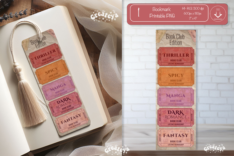 Book Club Ticket Bookmark printable Reading Genre Tickets