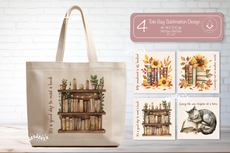 Book Lover Quote Tote Bag Sublimation Vintage Watercolor
