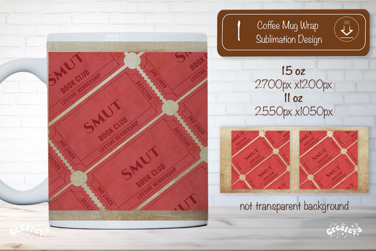 Book Club Ticket Mug Wraps PNG Bookish Library Sublimation