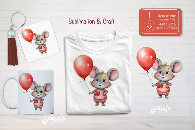 Kids Valentine Sublimation Clipart mouse Cute Animal png