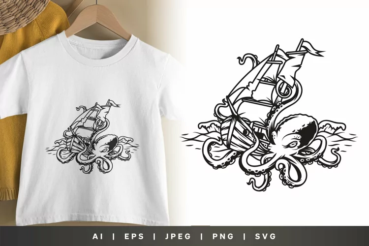 Kraken Attacking a Ship in The Ocean Sublimation Design