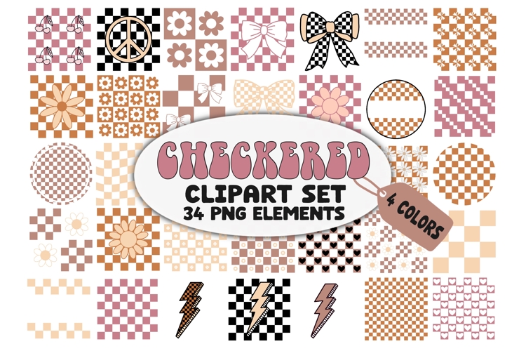 Retro Checkered Clipart PNG Taupe Muted Colors