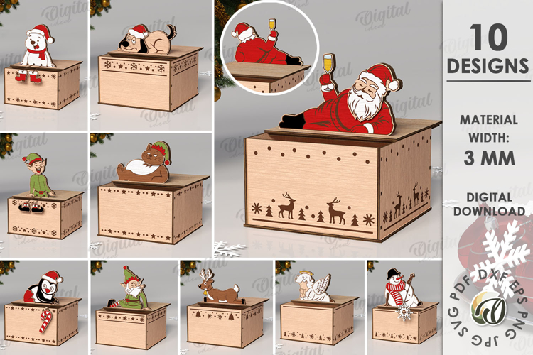 Christmas Gift Boxes Bundle laser Cut. Christmas SVG