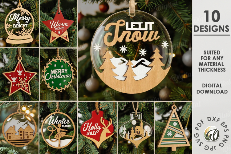 Christmas Tree Ornaments With Glass Bundle Laser Cut