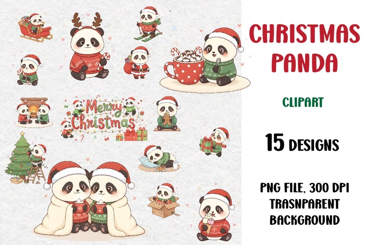 Christmas Panda Bundle, Clipart, PNG